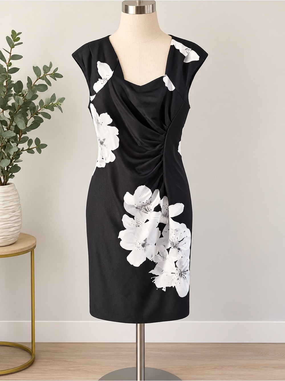 Calvin Klein Black Dress with White Floral Print